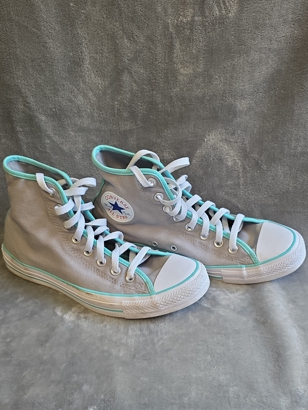 Converse High Top Sneakers in Gray with Teal Trim